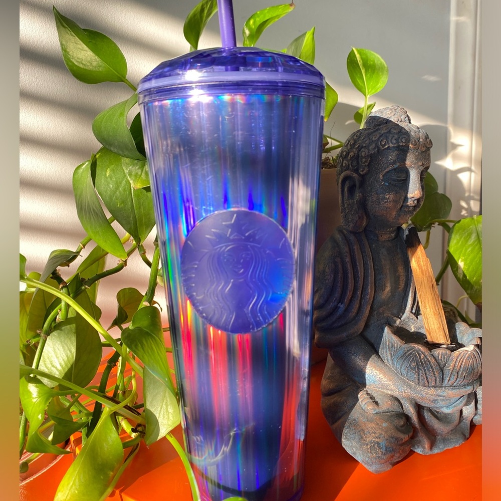 STARBUCKS PURPLE HOLOGRAPHIC CUP w/ STRAW